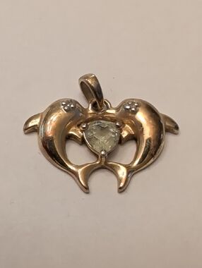 Ross-Simons Gold Over Sterling Silver Topaz Dolphin Heart Pendant